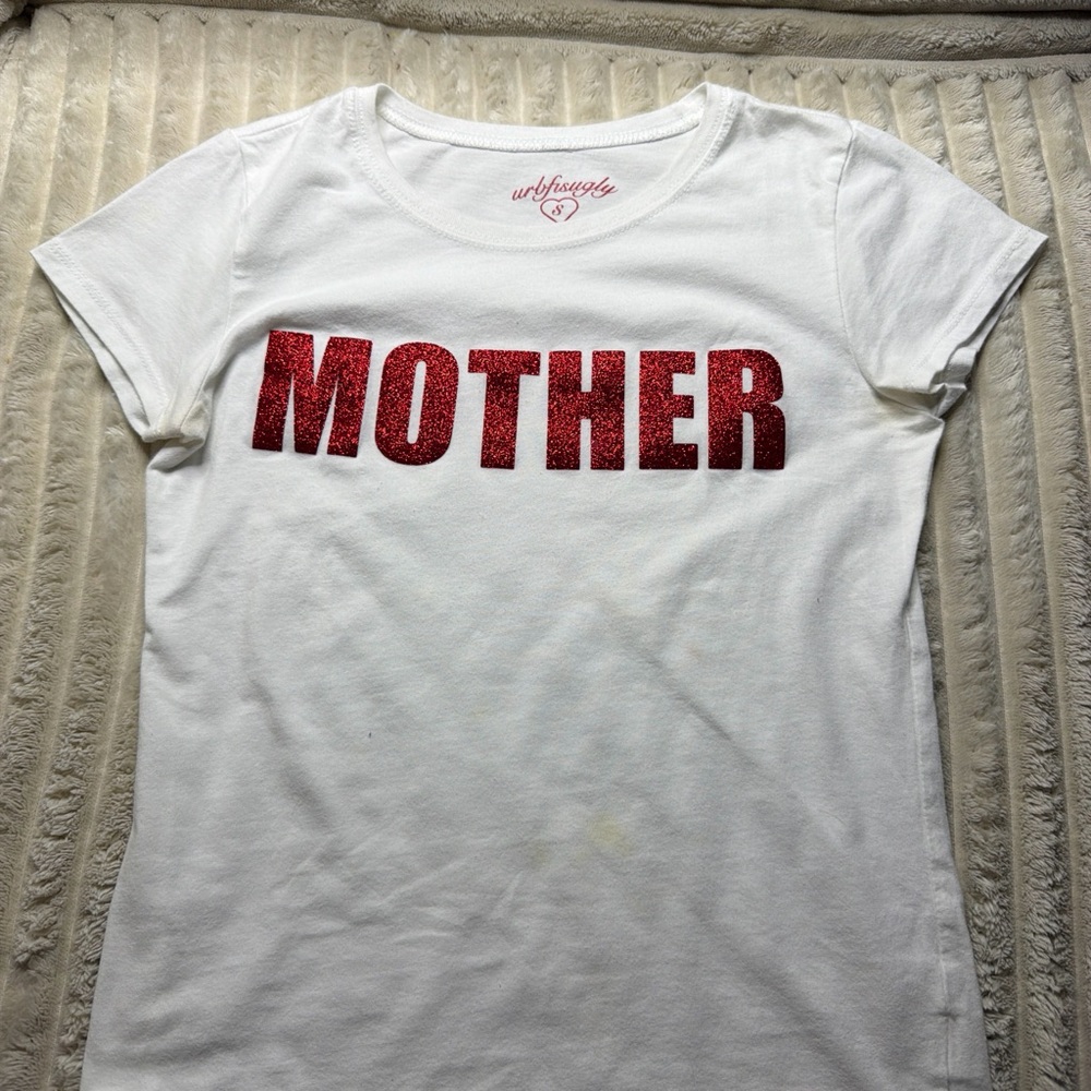 Unbranded White Kids Shirt with Red 'MOTHER' Print